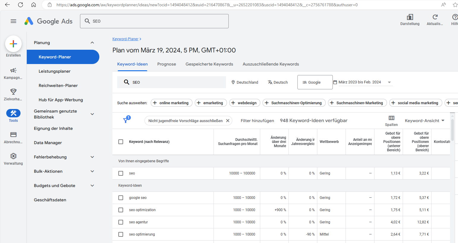 Für Ihre Projekte sollten Sie zunächst Wörter (Keywords) recherchieren, nach denen Ihre Zielgruppe bei Google sucht